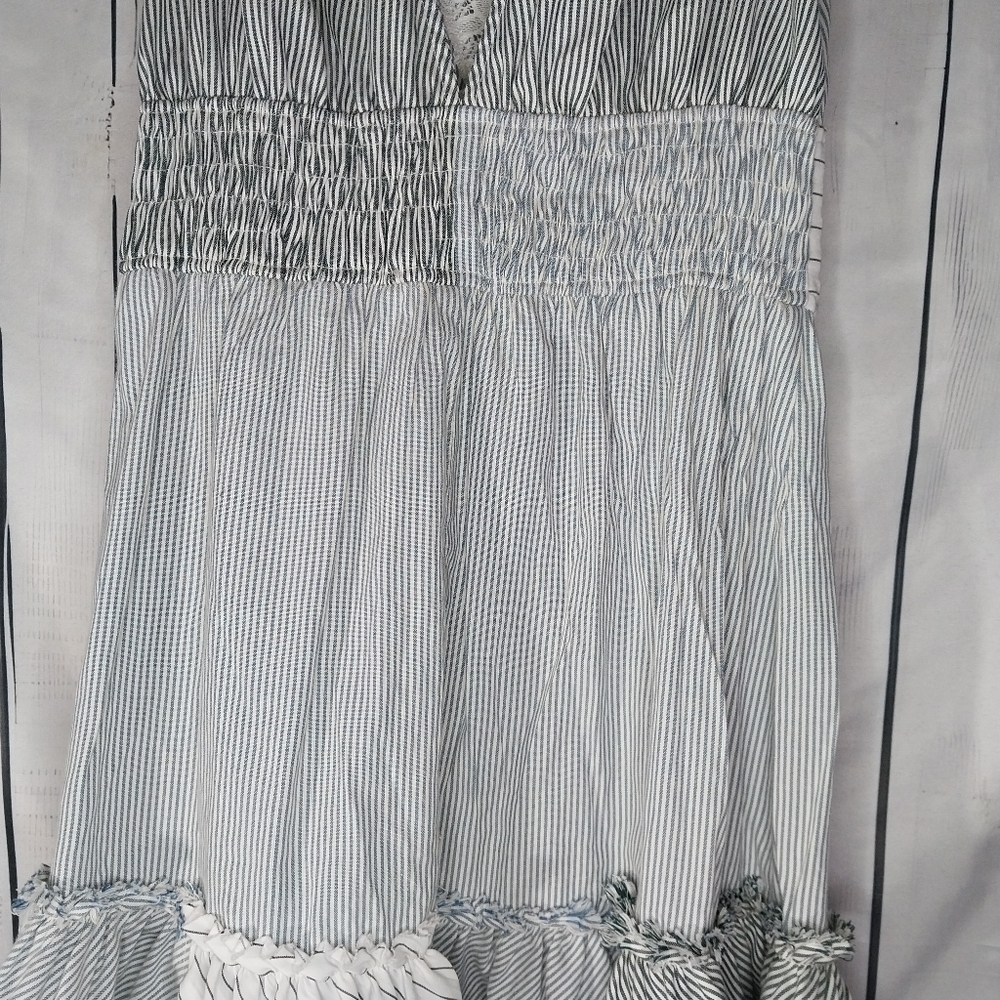 Mur Mur Sleeveless Boho V-Neck Striped 100% Cotton Ruffled Coastal Dress - Picture 11 of 14